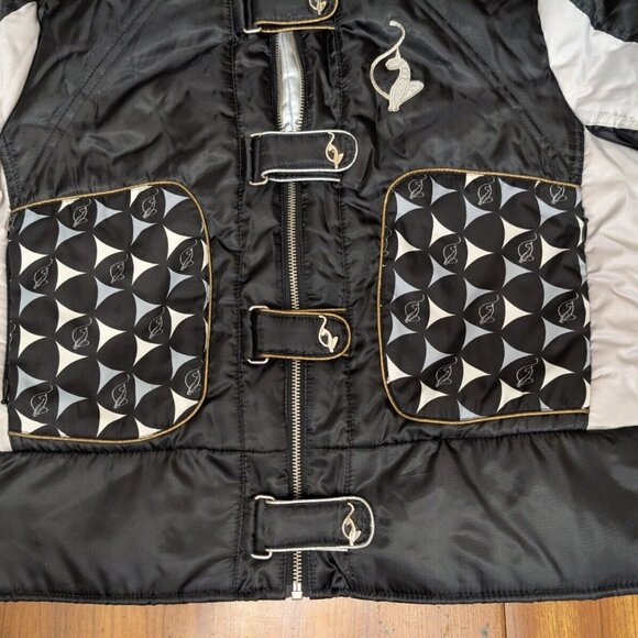 Vintage Baby Phat Bomber Puffer Jacket XL Y2K White Black Striped Spell Out Logo - Picture 5 of 16